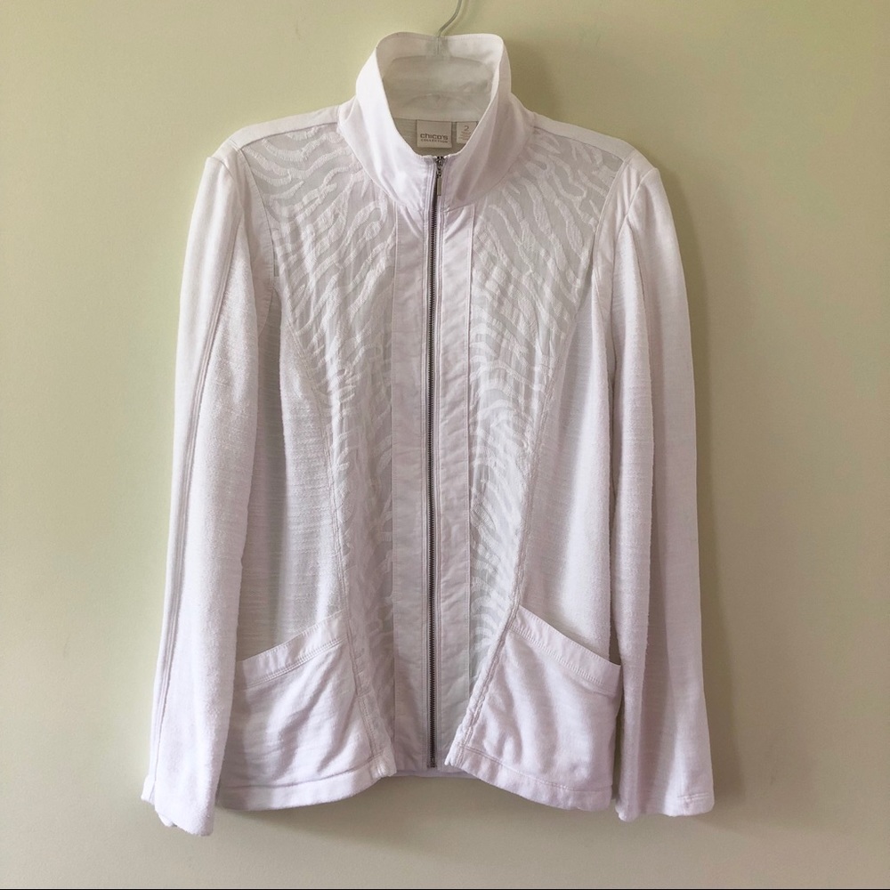 Chico's White Lightweight Zip Up Jacket | L, 12